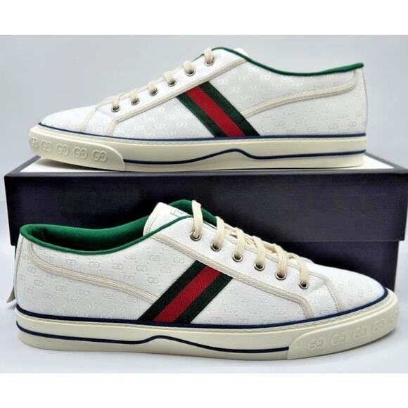Gucci Tennis 1977 Mini GG Men's White Fabric Sneakers Sz G 13 US 13.5 - Picture 1 of 6